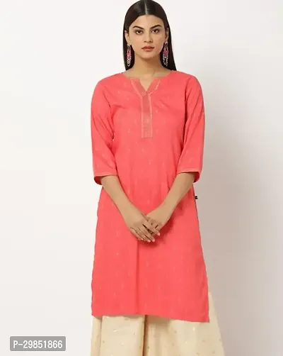 Stylish Coral Cotton Kurta For Women-thumb0