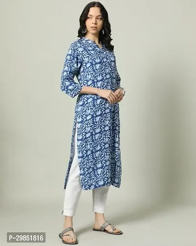 Stylish Blue Cotton Kurta For Women-thumb0