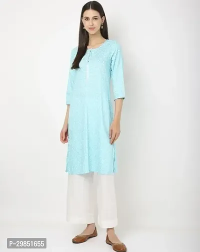 Stylish Turquoise Cotton Kurta For Women-thumb0