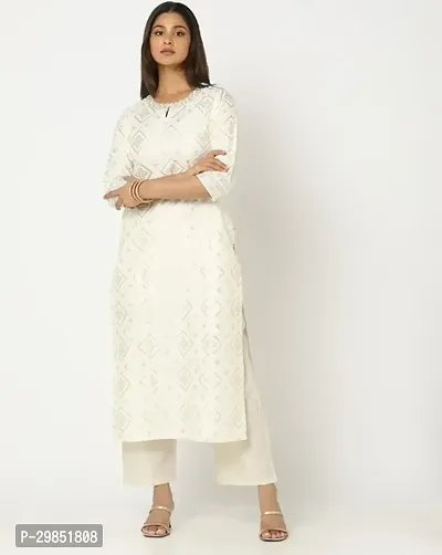 Stylish Off White Cotton Kurta For Women-thumb0
