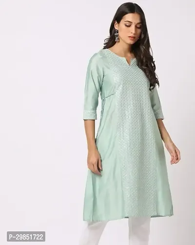 Stylish Green Cotton Kurta For Women-thumb0