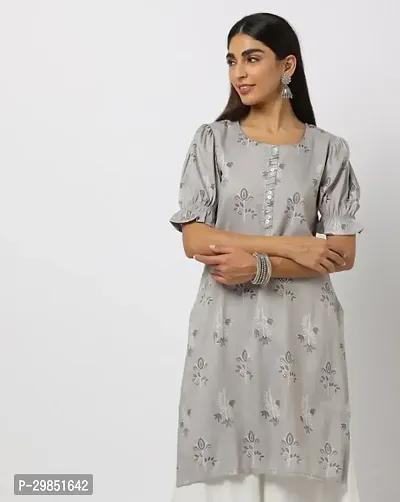 Stylish Grey Cotton Kurta For Women-thumb0