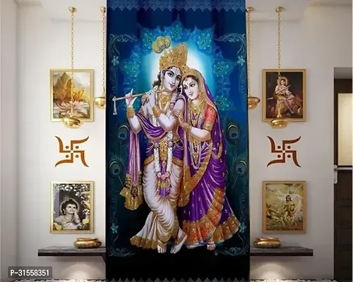 Beautiful Digital Soft Satin Paisley Printed Pooja Room (Radha Krishna 2, 4 Feet x 5 Feet)