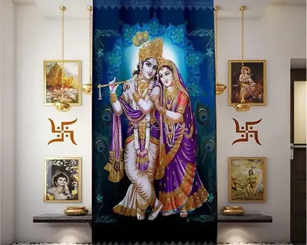 JAW Beautiful Digital Soft Satin Printed Pooja Room Curtain-Pooja Ghar Curtain- Window Curtain-Home Temple(Mandir) Curtain-Poojaroom Decor (Pack of 1)