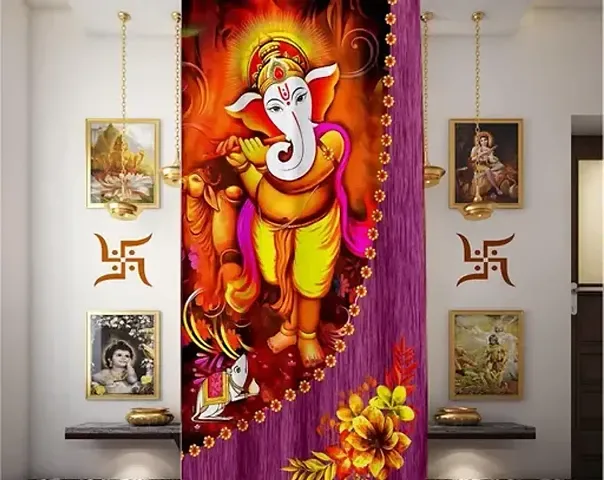 JAW Beautiful Digital Soft Satin Printed Pooja Room Curtain-Pooja Ghar Curtain- Window Curtain-Home Temple(Mandir) Curtain-Poojaroom Decor (Pack of 1)