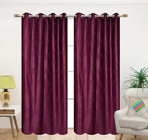 MallowWorld Heavy Long Crush Floral Design Tree Design Punching Curtains for Living Room