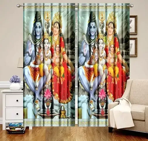 TIB Polyester Single Digital Printed Eyelet Door Temple Curtain (Multicolor)