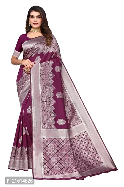 Trendy Banarasi Silk Purple Woven Design Saree With Blouse Piece For Women