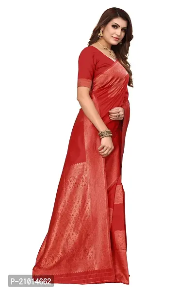 Stylish Women Cotton Silk Red Jacquard Saree with Blouse piece-thumb3