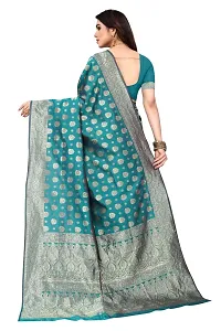 Trendy Banarasi Silk Aqua Blue Woven Design Saree With Blouse Piece For Women-thumb1