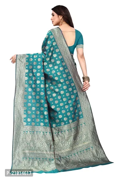 Trendy Banarasi Silk Aqua Blue Woven Design Saree With Blouse Piece For Women-thumb2