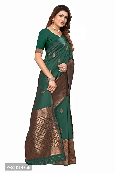 Stylish Women Cotton Silk Green Jacquard Saree with Blouse piece-thumb3