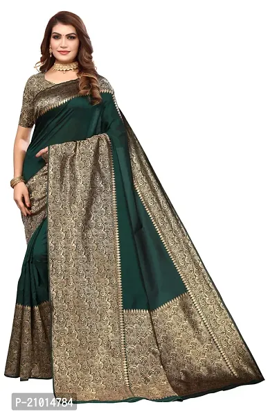 Stylish Women Cotton Silk Green Jacquard Saree with Blouse piece