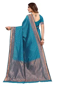 Stylish Women Cotton Silk Teal Jacquard Saree with Blouse piece-thumb1