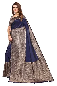 Stylish Women Cotton Silk Blue Jacquard Saree with Blouse piece-thumb2