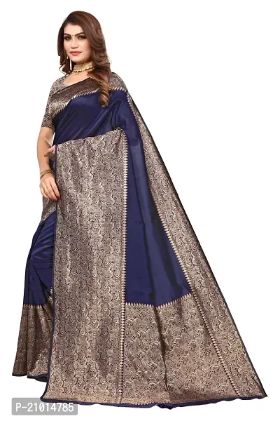 Stylish Women Cotton Silk Blue Jacquard Saree with Blouse piece-thumb3