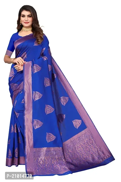 Stylish Women Cotton Silk BLUE Jacquard Saree with Blouse piece-thumb0