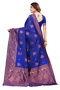 Stylish Women Cotton Silk Blue Jacquard Saree with Blouse piece-thumb1