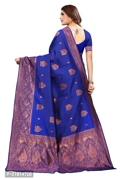 Stylish Women Cotton Silk Blue Jacquard Saree with Blouse piece-thumb2