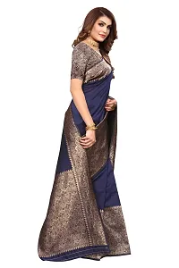 Stylish Women Cotton Silk Blue Jacquard Saree with Blouse piece-thumb3