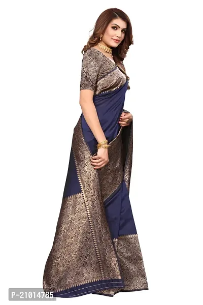 Stylish Women Cotton Silk Blue Jacquard Saree with Blouse piece-thumb4