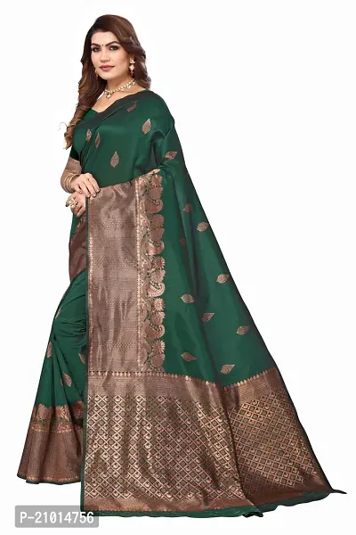 Stylish Women Cotton Silk Green Jacquard Saree with Blouse piece-thumb4