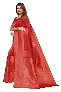 Stylish Women Cotton Silk Red Jacquard Saree with Blouse piece-thumb4