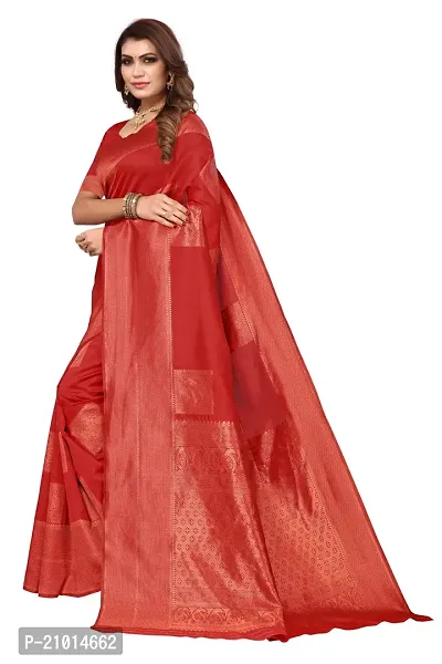 Stylish Women Cotton Silk Red Jacquard Saree with Blouse piece-thumb5