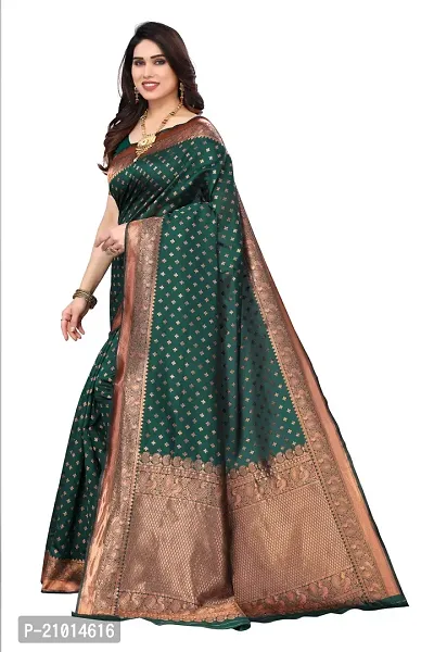 Trendy Banarasi Silk Green Woven Design Saree With Blouse Piece For Women-thumb3