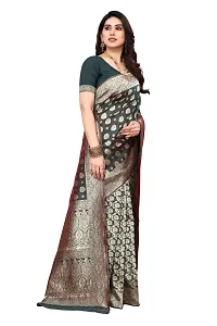 Trendy Banarasi Silk Olive Woven Design Saree With Blouse Piece For Women-thumb3