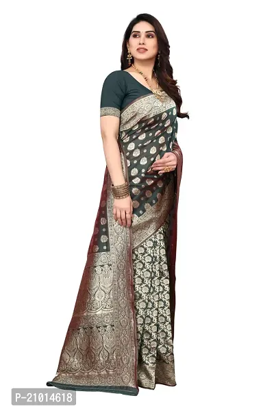 Trendy Banarasi Silk Olive Woven Design Saree With Blouse Piece For Women-thumb4