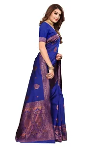 Stylish Women Cotton Silk Blue Jacquard Saree with Blouse piece-thumb2