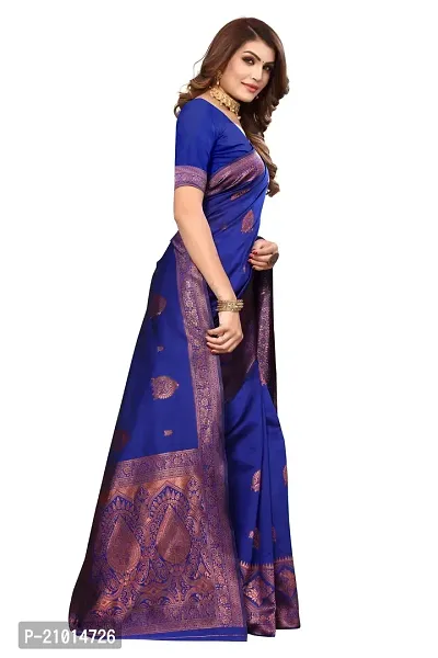 Stylish Women Cotton Silk Blue Jacquard Saree with Blouse piece-thumb3