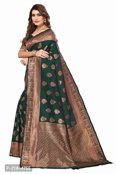 Stylish Women Cotton Silk Green Jacquard Saree with Blouse piece-thumb4