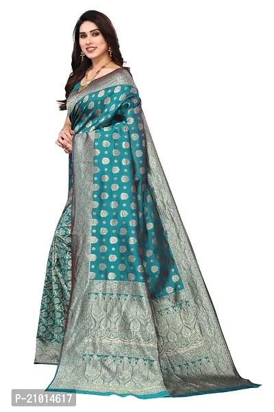 Trendy Banarasi Silk Aqua Blue Woven Design Saree With Blouse Piece For Women-thumb3