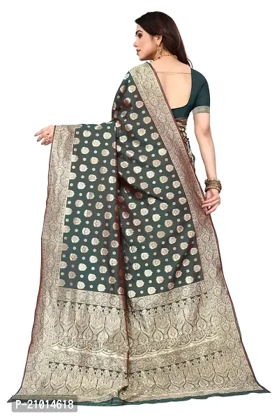 Trendy Banarasi Silk Olive Woven Design Saree With Blouse Piece For Women-thumb2