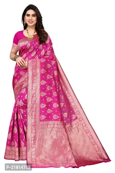 Stylish Women Cotton Silk Pink Jacquard Saree with Blouse piece-thumb0