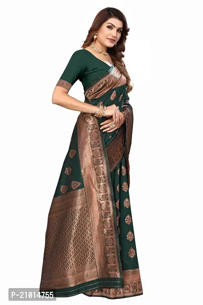 Stylish Women Cotton Silk Green Jacquard Saree with Blouse piece-thumb3