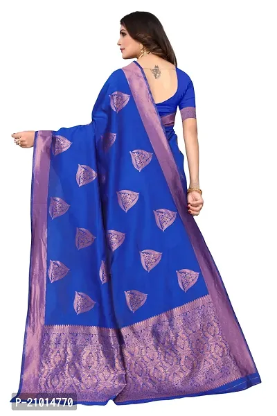 Stylish Women Cotton Silk BLUE Jacquard Saree with Blouse piece-thumb2