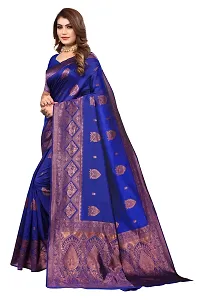 Stylish Women Cotton Silk Blue Jacquard Saree with Blouse piece-thumb3