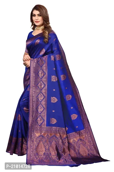 Stylish Women Cotton Silk Blue Jacquard Saree with Blouse piece-thumb4