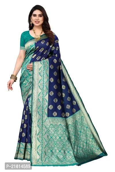 Beautiful Banarasi Silk Woven Design Saree with Blouse Piece For Women-thumb0