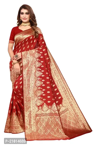 Stylish Women Cotton Silk Maroon Jacquard Saree with Blouse piece-thumb0