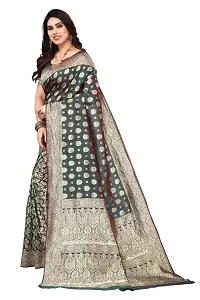 Trendy Banarasi Silk Olive Woven Design Saree With Blouse Piece For Women-thumb2