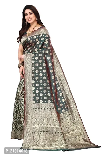 Trendy Banarasi Silk Olive Woven Design Saree With Blouse Piece For Women-thumb3