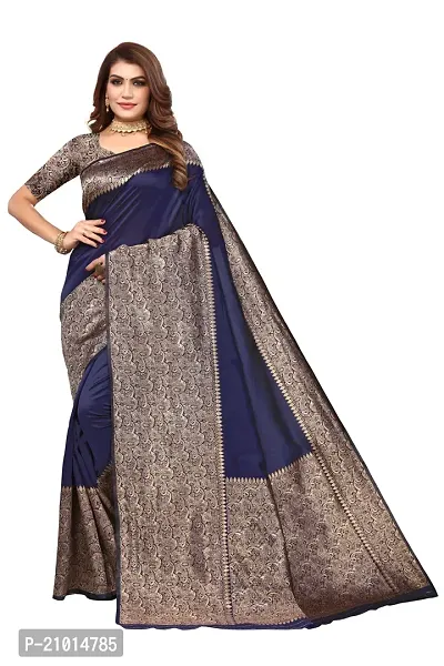 Stylish Women Cotton Silk Blue Jacquard Saree with Blouse piece