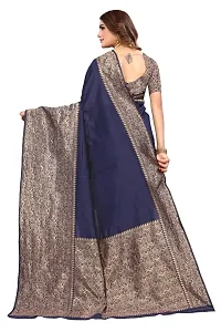 Stylish Women Cotton Silk Blue Jacquard Saree with Blouse piece-thumb1