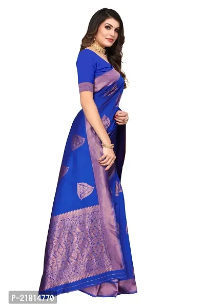 Stylish Women Cotton Silk BLUE Jacquard Saree with Blouse piece-thumb4