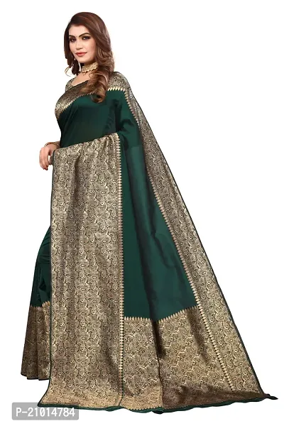 Stylish Women Cotton Silk Green Jacquard Saree with Blouse piece-thumb3