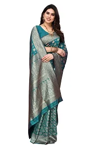 Trendy Banarasi Silk Aqua Blue Woven Design Saree With Blouse Piece For Women-thumb3